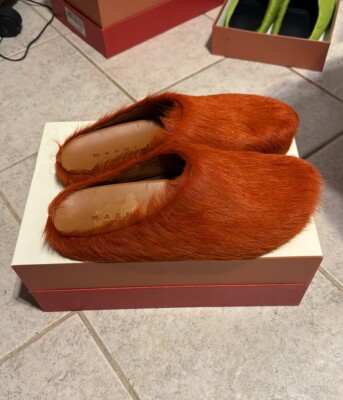 Marni Long Haircalf Fussbett Sabot Orange Mules Size 44/ 11  display picture 1