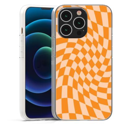 For Apple IPhone 13 Pro Max Mini TPU Case Cover+Glass(Twist Checker Orange)