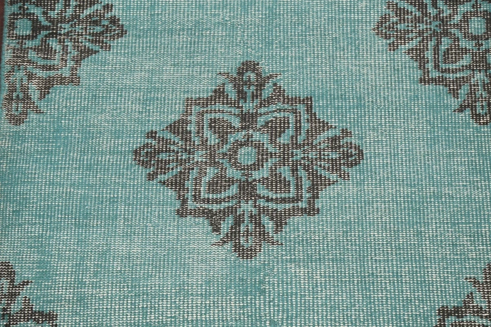 Abstract Transitional Oushak Oriental Area Rug Handmade Teal Green Carpet 4x6 ft - Image 4 of 4