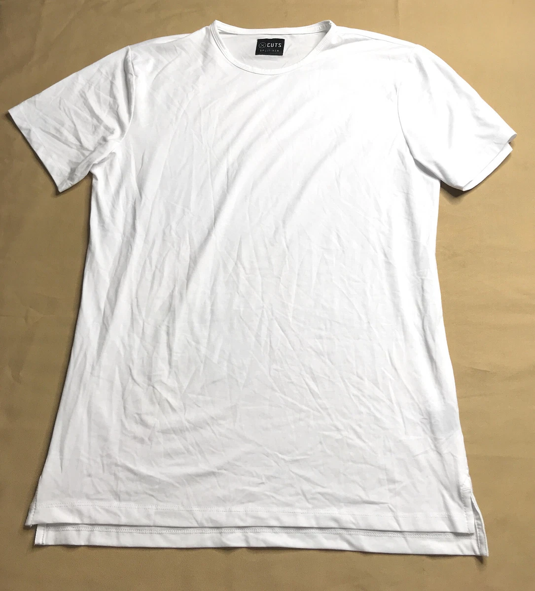 Cuts Clothing Men's Split Hem T-Shirt Crew, White, Size L (Large), Pyca Pro