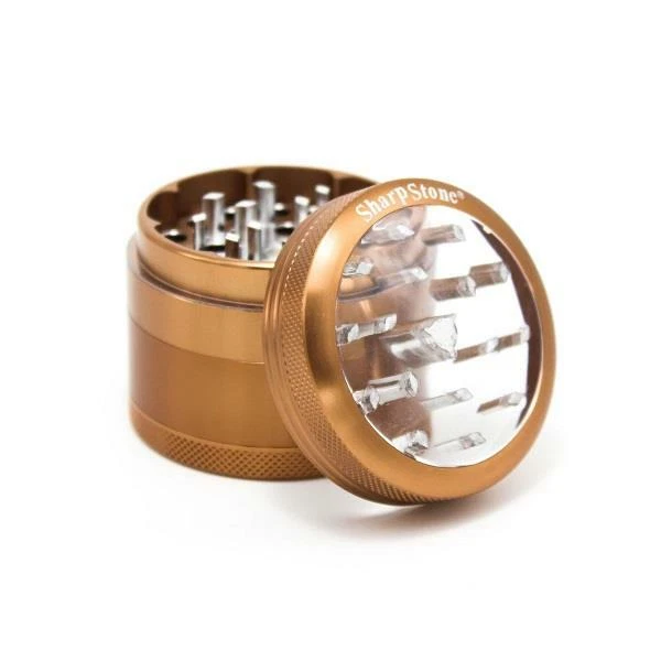 SharpStone CLEAR TOP 4 Piece LARGE 2.5” Herb / Spice Grinder BROWN AUTHENTIC