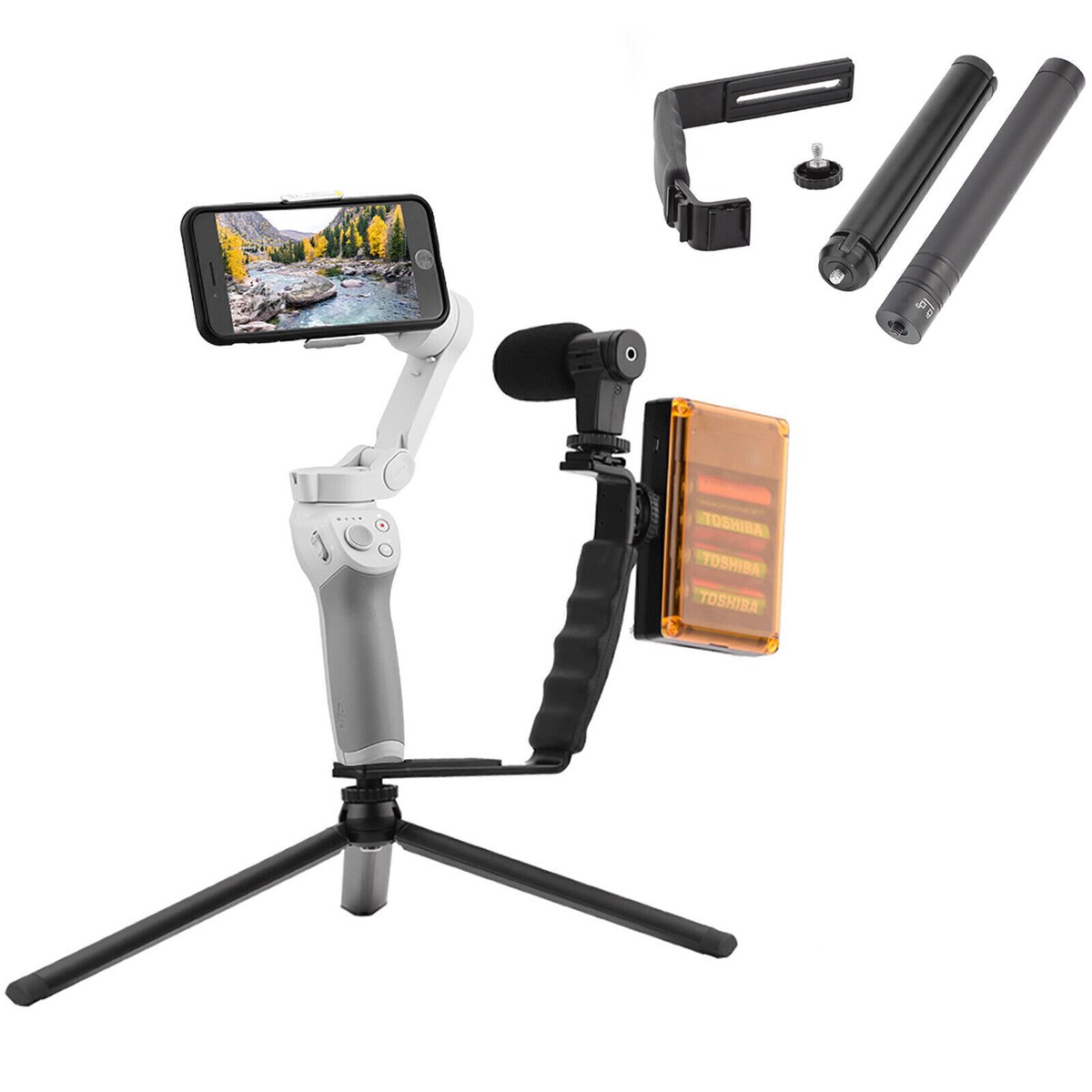 For DJI Osmo Mobile Extension Rod LED Fill Light Microphone Holder  Tripod