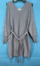 VICKY & LUCAS Slate RIBBED KNIT Slit Sleeve TIE BELT Mid-Weight SWEATER DRESS M