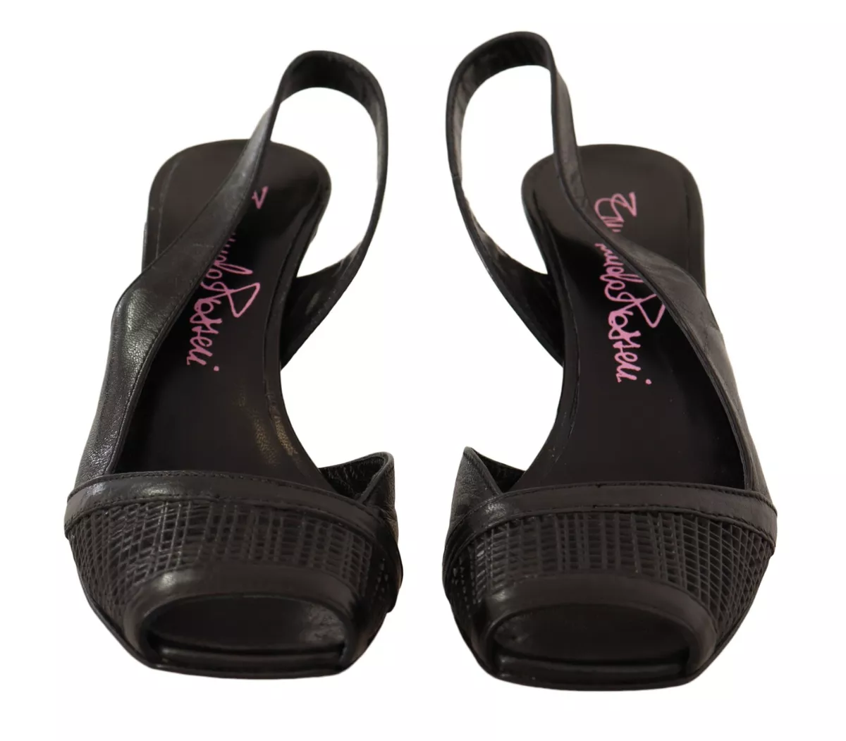 EMANUELA PASSERI Shoes Black Leather Heels Slingback Sandals EU35