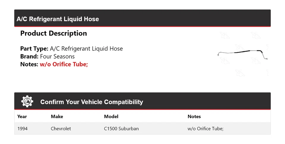 Manguera líquida refrigerante aire acondicionado Suburban 1994 Chevrolet C1500 Suburban 4 estaciones Foto 2 de 4