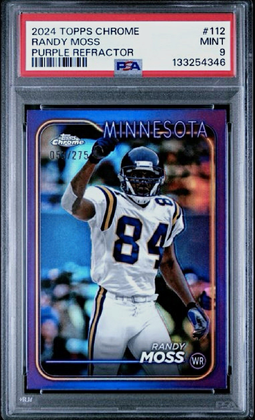 2024 Topps Chrome Randy Moss #112 Purple Refractor /275 PSA 9 Vikings
