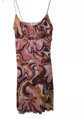 No Comment Mesh Bodycon Babydoll Marbled Brown Swirl Mini Dress Sz M Lettuce Hem