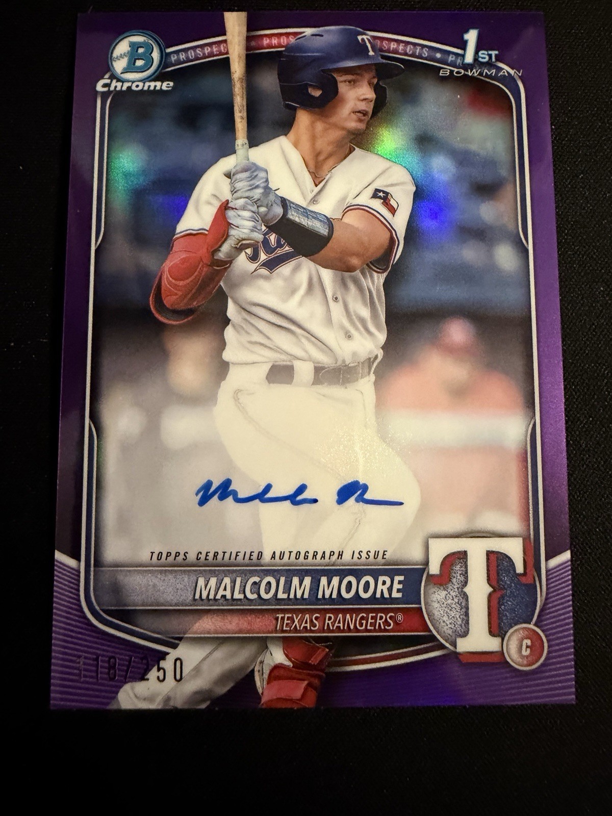 2025 Bowman Chrome Prospect Purple Refractor #/250 Malcolm Moore #CPA-MMO Auto