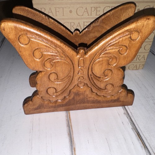 VINTAGE Wooden Carved BUTTERFLY Napkin Holder Mcm / Boho Mail Organizer - Picture 3 of 4