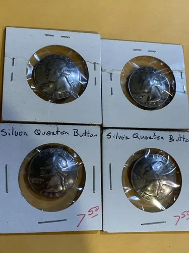 90% Silver Washington Quarter Coin  1964 - LOT OF 4. With Silver Loop - Buttons