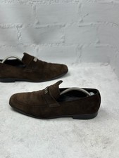 Gucci Men's Suede Loafers Dark Brown Logo Dress Shoes Size 40.5 E Italy