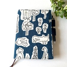 Hobonichi Planner Cover Cousin A5 Handmade Mina Perhonen Forest Life Navy Fabric