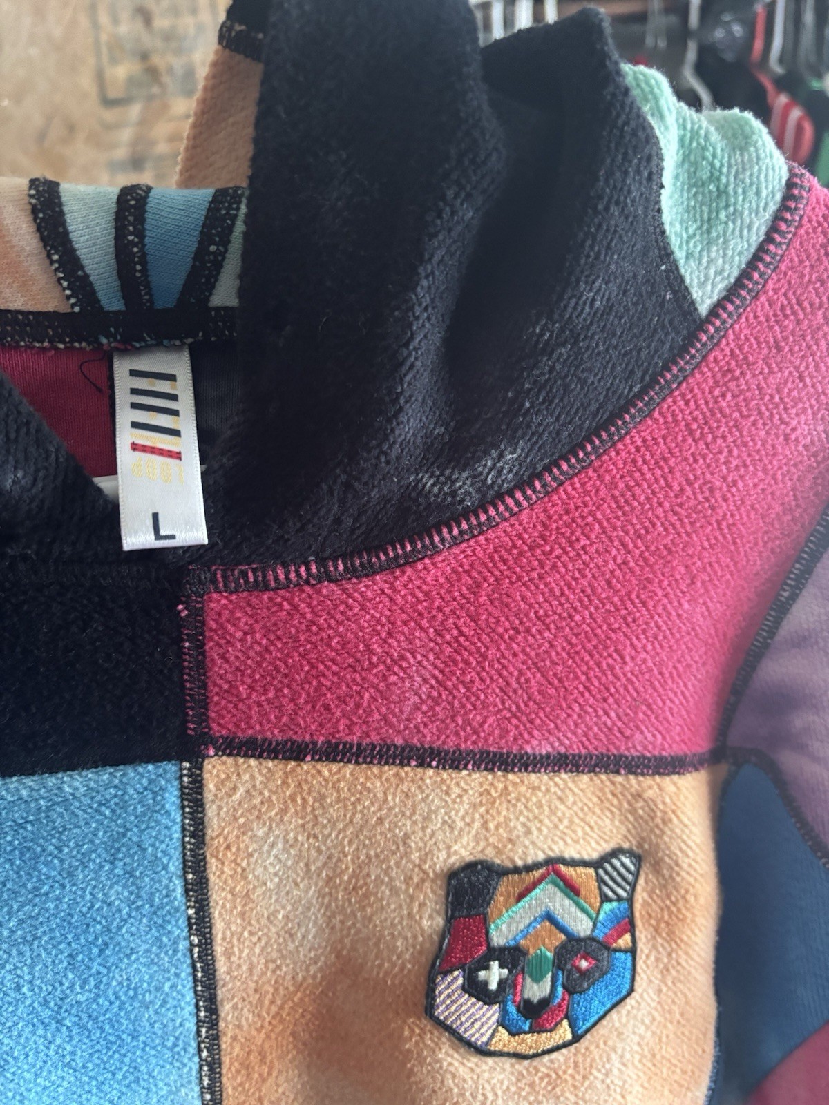 Multicolor Patchwork Pullover Hoodie Men's Size L… - image 7