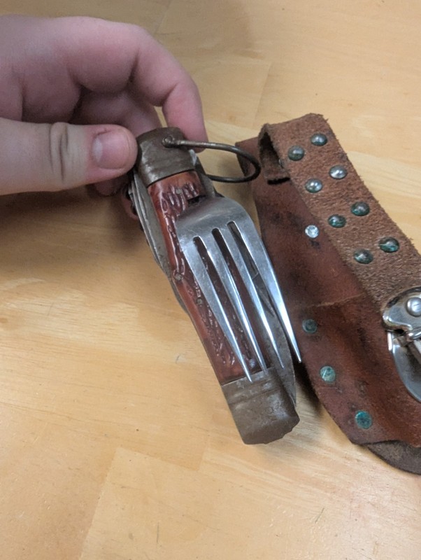 Antique Swiss Army Knife Multi-Tool Knife Fork Spoon, with Leather Pouch vintage
