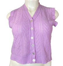 Vintage 1970s purple knit vest 2XL sleeveless lilac sweater top shirt plus pink