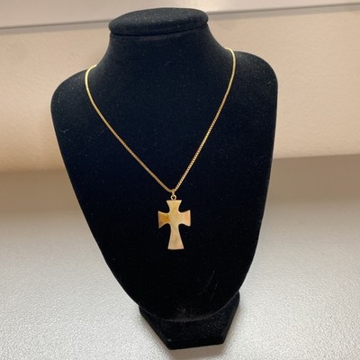 Blessed Cross Pendant Natural Stone Gold Tone Chain Our Lady Of The Snows