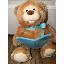 Cuddle Barn Bible Stories Animated Plush Bear Blue Ribbon 10 Inch Talking Toy