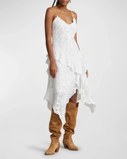  898 Polo Ralph Lauren White Dress BATTENBERG Asymmetrical Lace Linen size 8 NWT