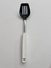 VTG EKCO Nylon Slotted Spoon Black WHITE Plastic Handle USA Kitchen Utensil 12”