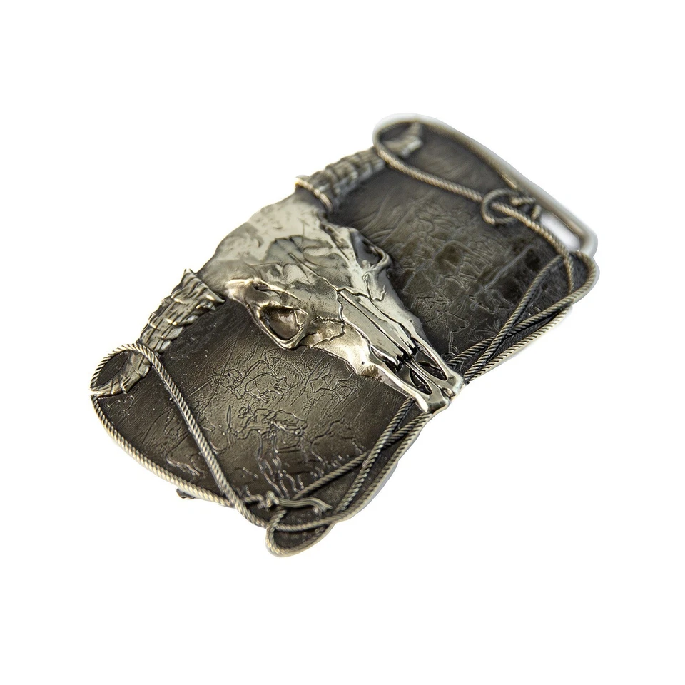 Cowboys Trophy alemán plata hebilla de cinturón, calavera de búfalo, calavera de cuerno largo de Texas Foto 3 de 4