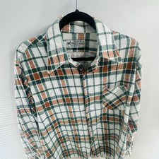 Vintage Kmart Plaid Shirt Men's Large Wool Long Sleeve Button Up Green/Orange