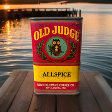 Vintage OLD JUDGE Allspice 1.5 oz Spice Tin David G Evans Coffee Co.