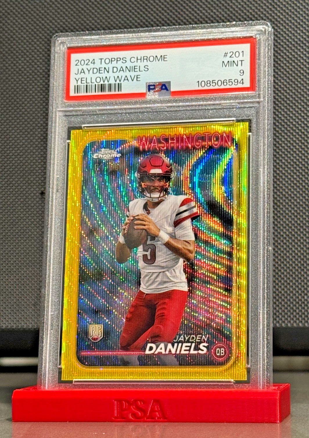 2024 Topps Chrome #201 Jayden Daniels Yellow Wave /75 RC PSA 9 Mint