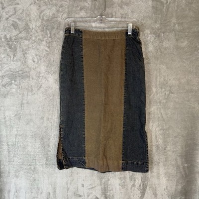 Vintage Esprit Y2K Acid Wash Two Tone Midi Denim Skirt Size 10 Grunge