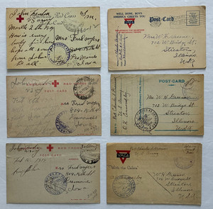 WWI YMCA & American Red Cross American Soldiers’ Mail Postcards Letter Lot of 6