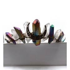 Iridescent Quartz Crystal Tiara Headband Electroplated Stone Crown