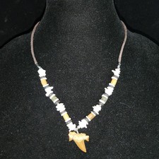 Vintage Tribal Necklace Bead Shell Fossil Shark Tooth