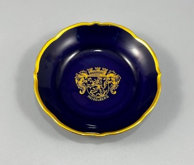 Vintage Lindner Kueps Bavaria Porcelain Cobalt Blue Gold Trim Trinket Dish 4.25''