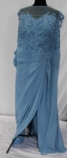 Azazie Women's Libby A-Line Illusion Neck Chiffon Dress LB3 Steel Blue US:26