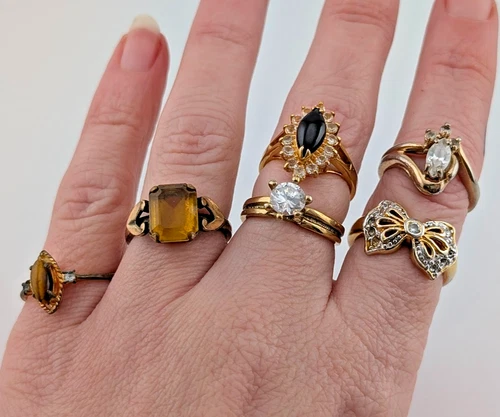 VINTAGE COSTUME RING LOT sizes 5 to 5.5 vtg stone jewelry 6pcs B1