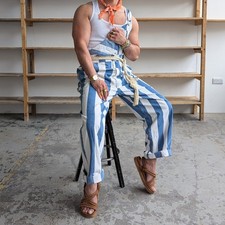 Salopette unisex LEVIS a righe GRANDE blu bianco jeans caldaia linguetta argento