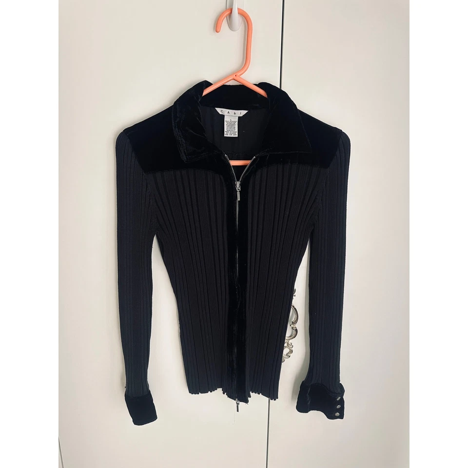 Cárdigan Y2K KNit Cremallera Cuello Terciopelo Talla Grande Gótico Oscuro Grunge Vampiro Foto 2 de 4