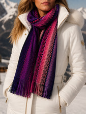 Missoni Scarf Wool Blend Ombre Zigzag Stripe Purple Pink Fringe Italy 80" XL