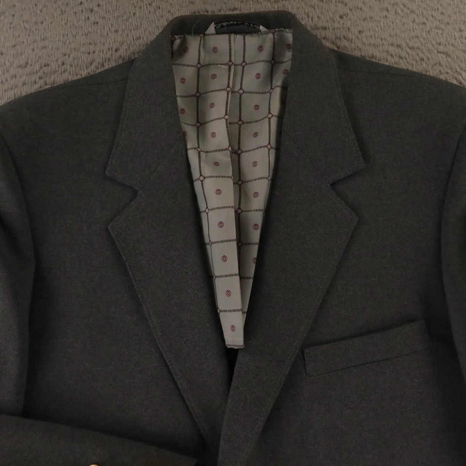 Chaqueta de Colección L Gris Poliéster Blazer Parche Bolsillos Cresta Botones 44S Foto 2 de 4