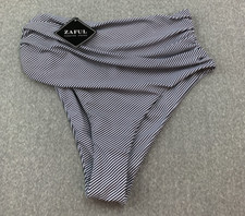 Zaful Striped Tummy Control Bikini Tankini Swimsuit Bottoms Womens size M Black