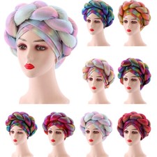 African Auto Gele Headtie Women Braid Head Wrap Muslim Hijab Bonnet Chemo Cap