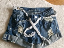 Sz 3 Almost Famous Denim Jean Shorts Juniors Mid Rise Med. Wash Distressed Belt