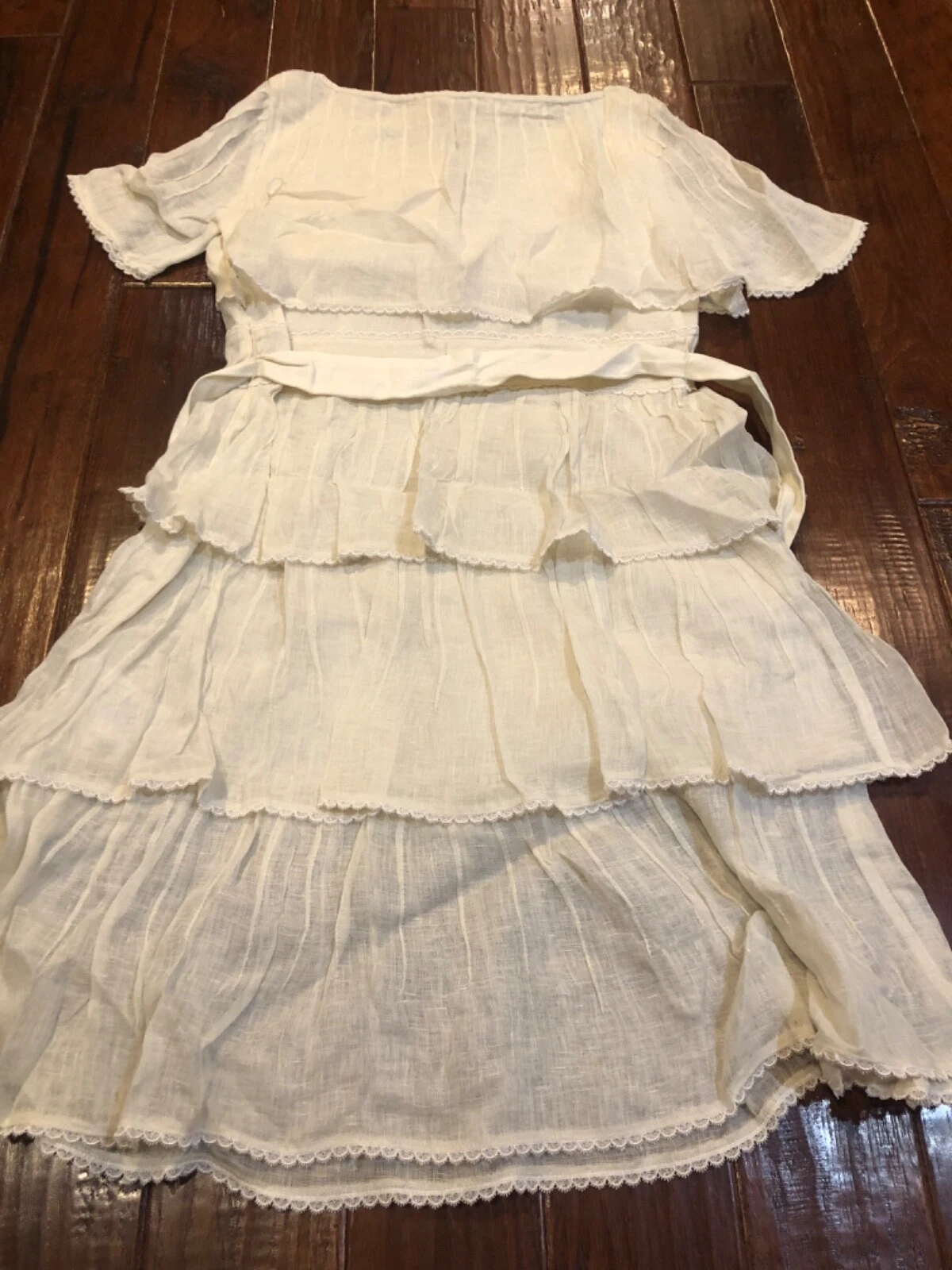 Abito Tory Burch 100% lino bianco a strati con volant in vita impero taglia 4