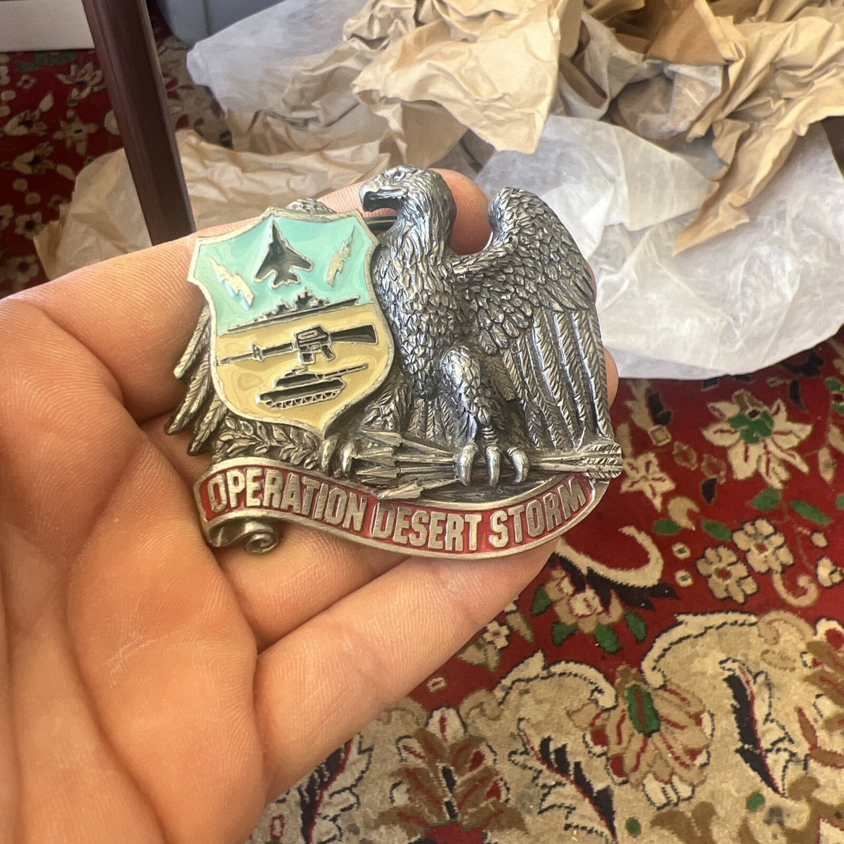 Vintage Operation Desert Storm belt buckle, American Eagle 1½ inch