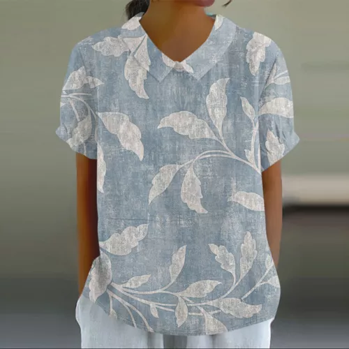 Damen Puppenkragen Hemd Baumwolle Leinen Blumenmuster Peter Pan Kragen Ärmel Shirts - Bild 49 von 56