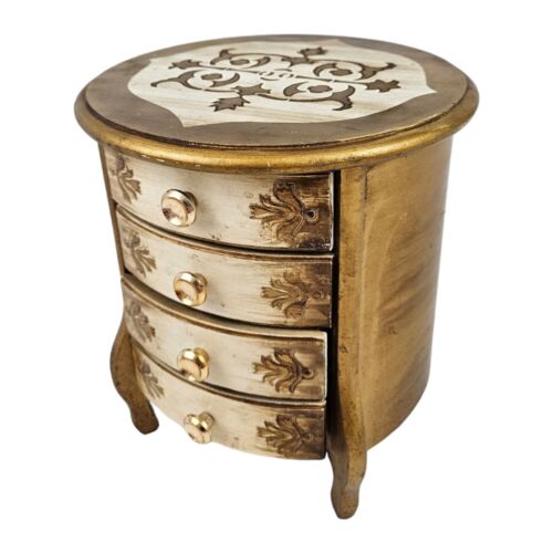 Vintage Musical Jewelry Box Chest Drawers Gold Wood Plays Lara's Theme Italian
