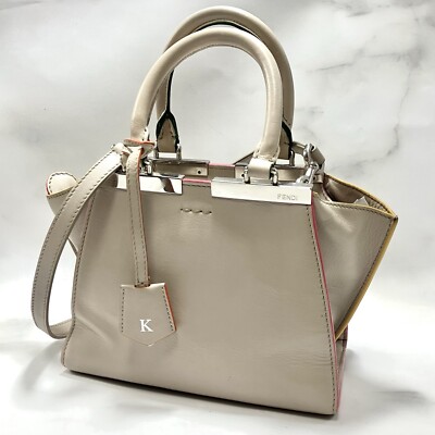 FENDI Mini 3Jours Handbag Shoulder Bag Beige Leather Authentic
