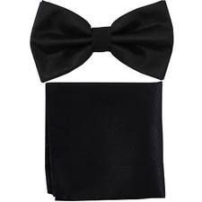 New Men's Glitter Pre-tied Bow Tie Bowtie Pocket Square Hankie Set Black Prom