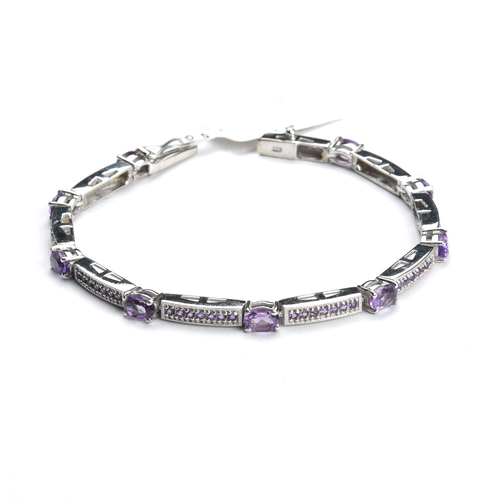 Bracelet Vintage Hanae Mori En Argent Sterling Et Améthyste - Occasion, Légèrement Déformé