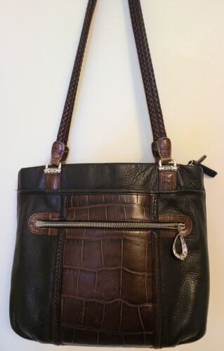 Brighton Two Tone Black/Brown Leather Tote Bag--Cr