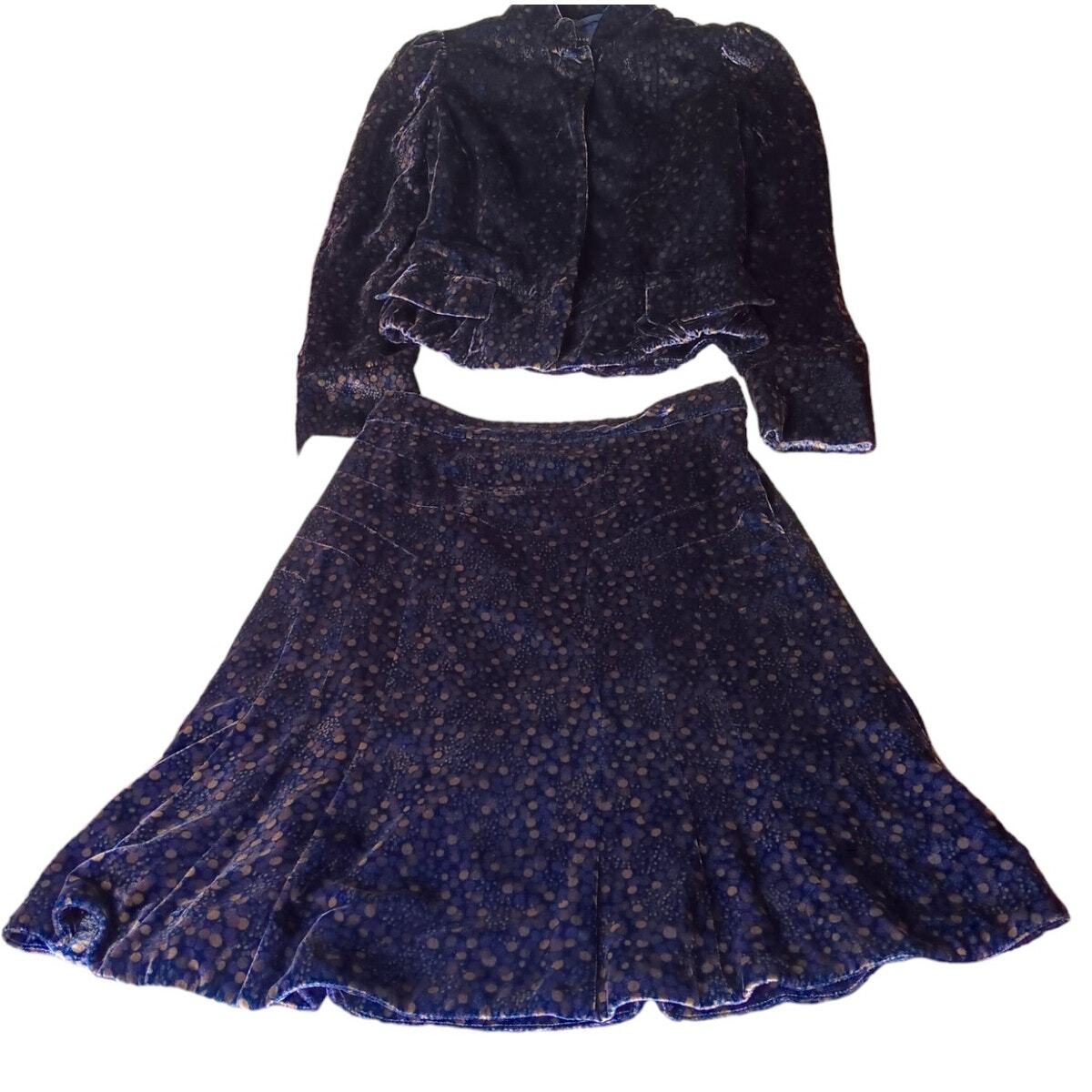 MARC JACOBS Cute Velvet Set Top and Skirt Sizes 4/6 Small Navy Blue Purple Pink